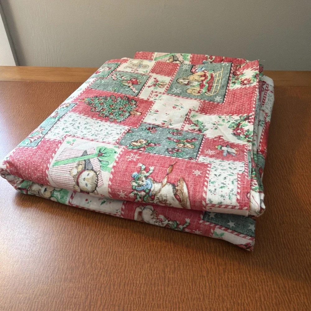 Vintage 4 Yds Wamsutta Hallmark Cards Christmas Patchwork Cotton Puppies, Kitty